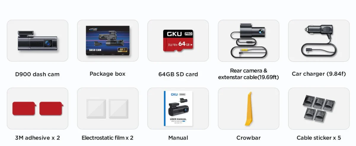 Dashcam GKU D1000 3 channels 4K 30fps+2.5K+1080p 5.8Ghz WiFi – Image 7
